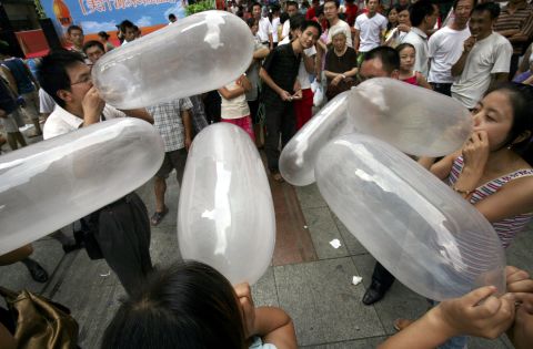 While the Qixi Festival in China is supposedly 2600 years old, it is only recently that it has been deemed China's equivalent to Valentine's Day.  The holiday is commemorated with several ancient rituals but some newer, edgier traditions have started to make the rounds, such as this condom-blowing match. 