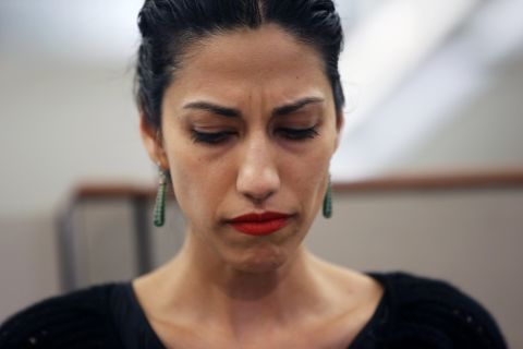 Abedin appeared beside her husband and made brief remarks backing him. "What I want to say is I love him, I have forgiven him, I believe in him, and as I have said from the beginning, we are moving forward," said Abedin.