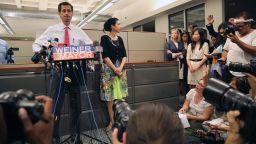 Huma Abedin stood beside her husband, Anthony Weiner, on Tuesday, July 23, as he once again addressed issues surrounding sending explicit messages over the Internet.  At times she smiled, other times she appeared solemn, but her message was clear: She is standing by her husband.  Abedin has worked for former Secretary of State Hillary Clinton for more than a decade, and while she's known for shying away from the spotlight, she can often be seen just offstage. 