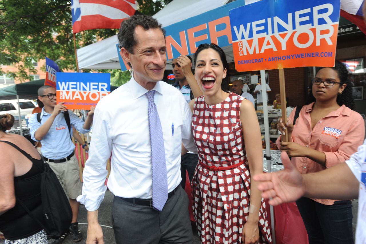 Abedin appears with Weiner on July 14 while he campaigns to become New York's mayor.