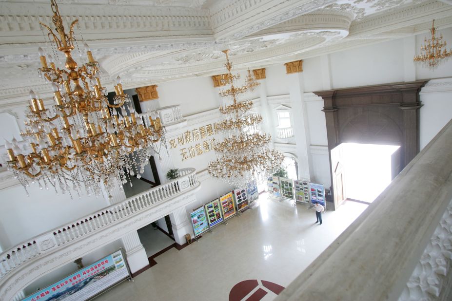 The interior of a government building referred to as the "White House" by locals in Anhui province. The construction of the building was made possible through the demolition of a local school and the repossesion of farming land.
