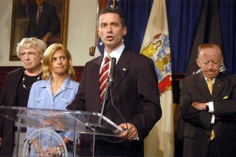 Former New Jersey Gov. Jim McGreevey, with his then-wife Dina Matos standing by, told a packed news conference in August 2004: "My truth is that I am a gay American" and that he had engaged in a consensual affair with his homeland security adviser, who had threatened to sue him for sexual harassment.