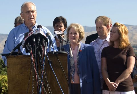 Former Idaho Sen. Larry Craig was arrested in June 2007 in a men's restroom at the Minneapolis-St. Paul International Airport on charges of lewd conduct, but later pled guilty to a misdemeanor charge of disorderly conduct. His wife, Suzanne Thompson, was at his side during the news conference in September 2007 when he announced his intention to resign. He later changed his mind and served out his term.