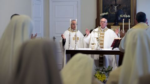 Pope Francis celebrates Mass at a chapel inside the Sumare residence, where he is staying in Rio de Janeiro, on Tuesday, July 23. Pope Francis took a break from his schedule in Brazil on Tuesday as authorities assessed security lapses during a raucous welcome ceremony by tens of thousands of adoring pilgrims.