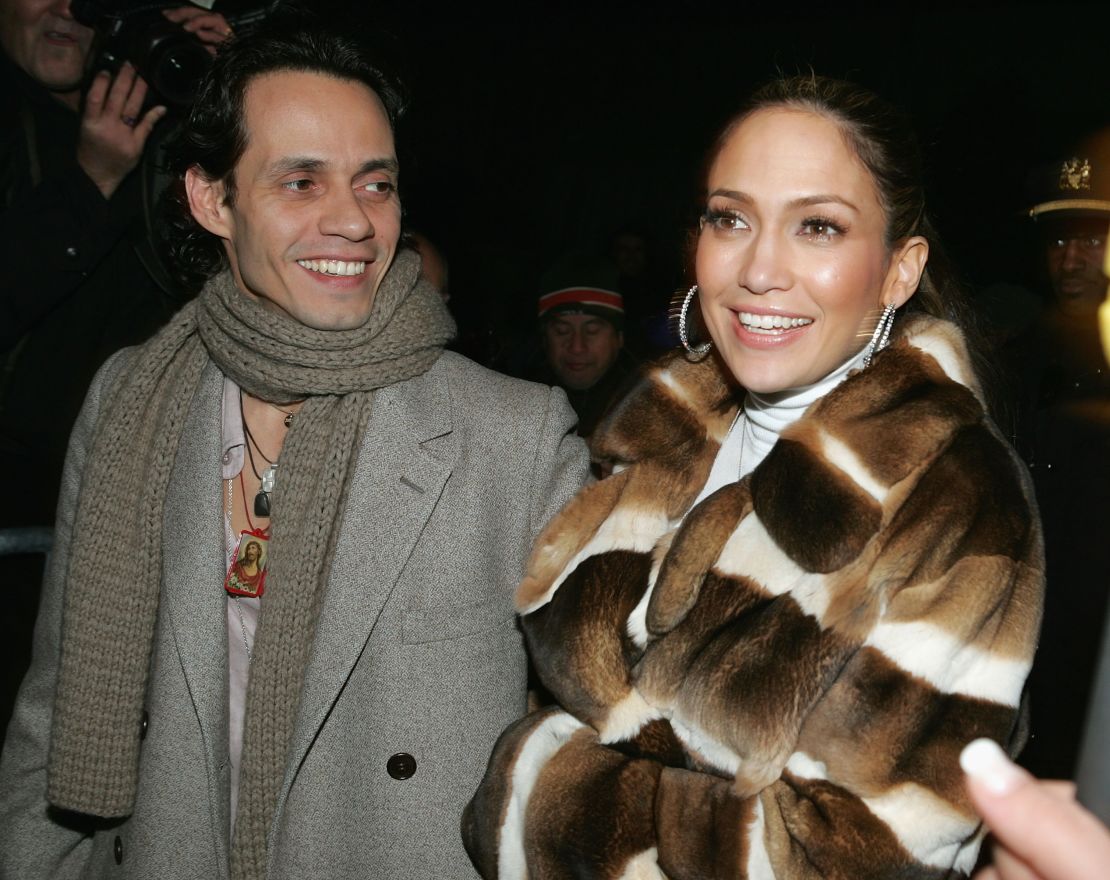 Jennifer Lopez and her husband Marc Anthony leave the Jennifer Lopez Fall 2005 show during Olympus Fashion Week at Bryant Park February 11, 2005 in New York City.