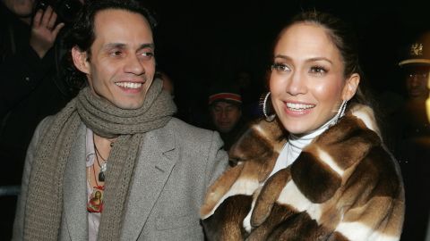Jennifer Lopez and her husband Marc Anthony leave the Jennifer Lopez Fall 2005 show during Olympus Fashion Week at Bryant Park February 11, 2005 in New York City.