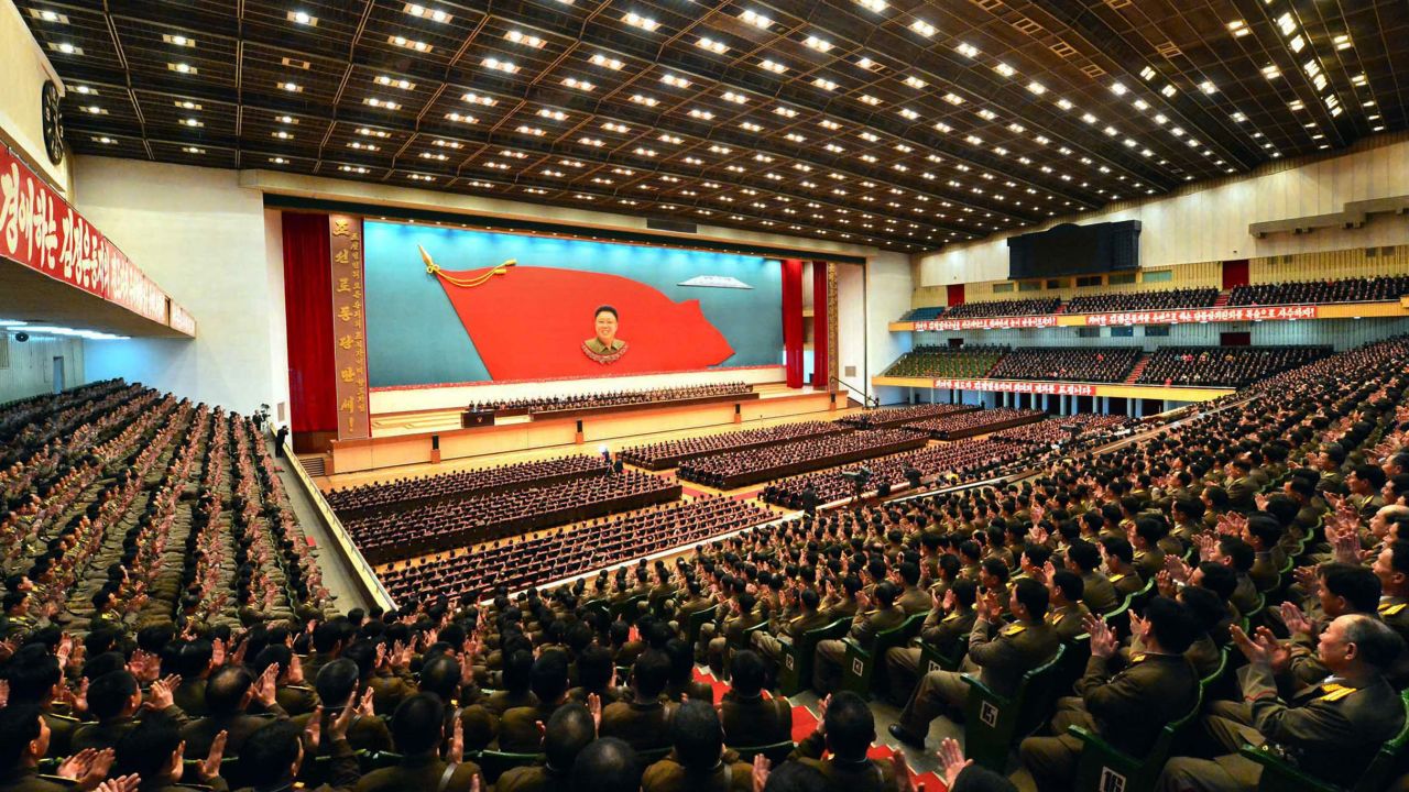 A national meeting marks the anniversary of the birth of the late leader Kim Jong II at Pyongyang Indoor Stadium on Saturday, February 16.