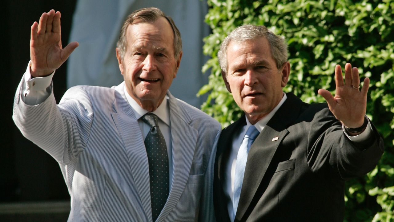 George Herbert Walker Bush and George W. Bush: America's 41st and 43rd presidents. Bush Sr. is the oldest surviving former president. George W. Bush is the second son of a former president to hold the office.