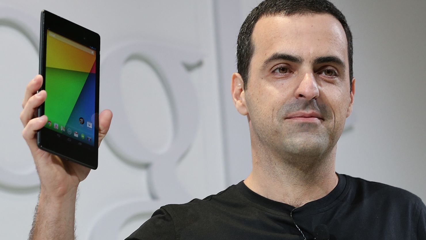 Hugo Barra, vice president of Android product management at Google, holds up a new Nexus 7 tablet Wednesday.