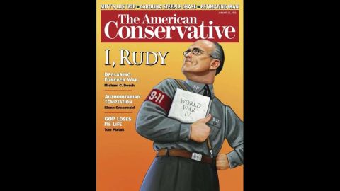 The American Conservative portrayed Rudy Giuliani dressed in a uniform reminiscent of those worn by Hitler's SS on January 14, 2008, during the then-New York mayor's bid for the presidency. <a href="http://www.theamericanconservative.com/articles/authoritarian-temptation/" target="_blank" target="_blank">In a cover story</a>, Glenn Greenwald wrote that Giuliani would be "an authoritarian president with the ultimate fantasy: the ability to wield more power than any other human being in the world, with the fewest real limits in modern American history." The cover was slammed by both conservative and liberal commentators.
