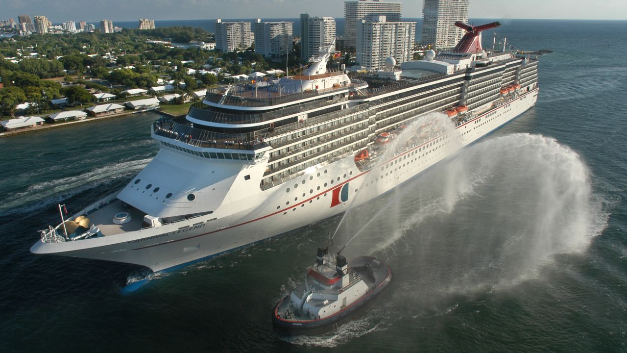 A 2002 file photo of the Carnival Legend, a 2,100-passenger, 960-foot-long cruise ship in Fort Lauderdale, Florida.