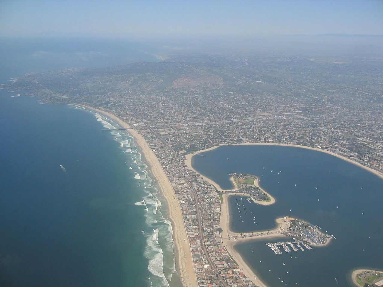 A view of the seaside communities of northern San Diego, including Mission Beach. 