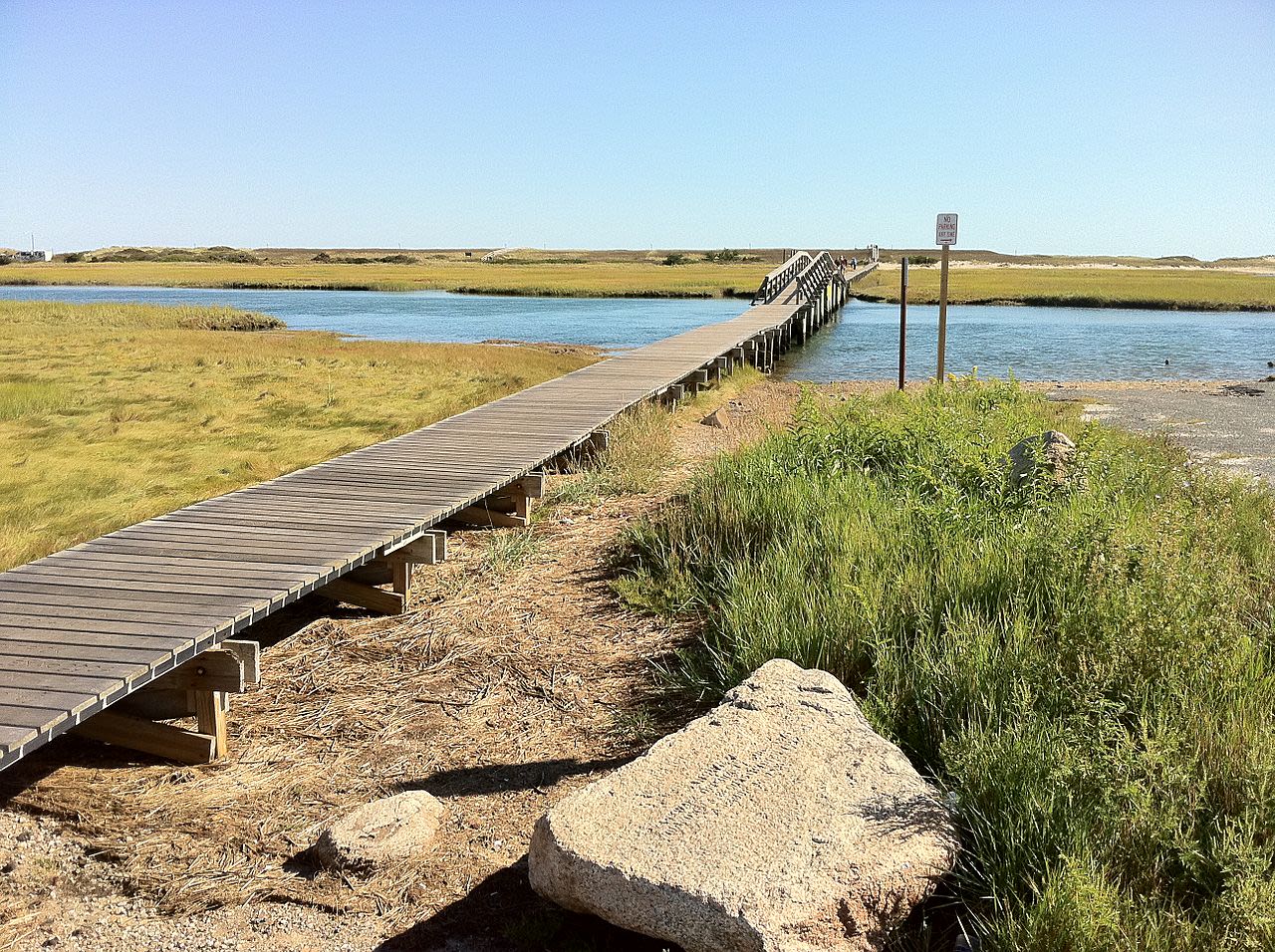 A far cry from the thrill rides and arcade games, the "boardwalk" in Sandwich, Massachusetts, is perfect for strolling by the water.