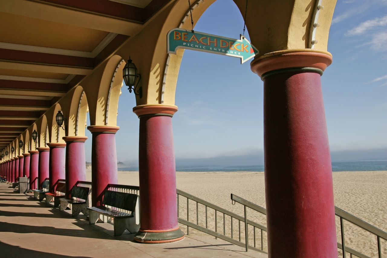 The Santa Cruz Beach Boardwalk is near the top of Monterey Bay in central California. 