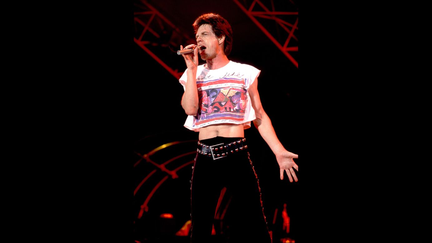 Even as the fashion shifted to favor wider pant legs for men, Jagger stuck close to his personal style in 1989. 