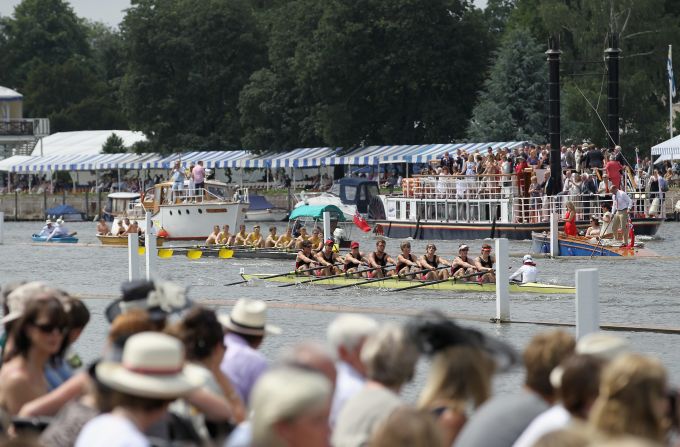 A typical scene at the Henley Royal Regatta with plenty of Panama hats in view and hospitality in full swing.
