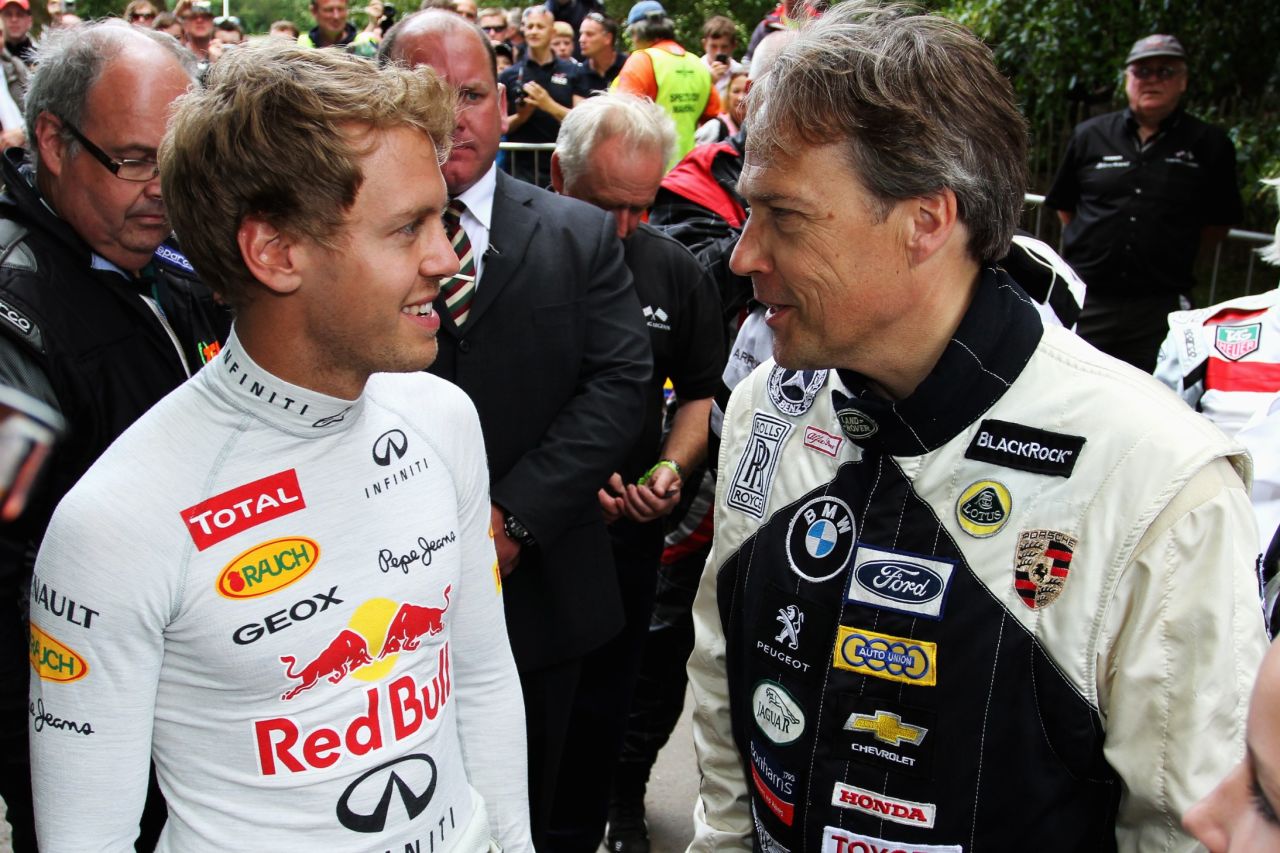 Lord March, who runs Goodwood, meets F1 world champion Sebastian Vettel at the Festival of Speed in 2012. The event has become a favorite on the social season calendar.  