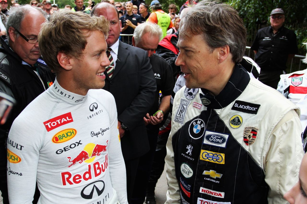 Lord March, who runs Goodwood, meets F1 world champion Sebastian Vettel at the Festival of Speed in 2012. The event has become a favorite on the social season calendar.