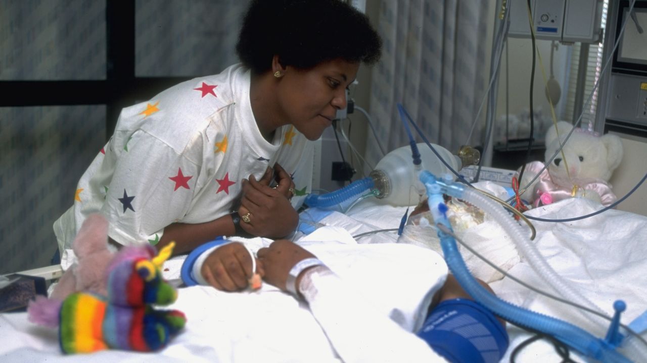 Mary Ligons visits her daughter, 15-year-old Brandy, at an Oklahoma City hospital two days after the bombing. Brandy was the last survivor pulled from the destroyed building.