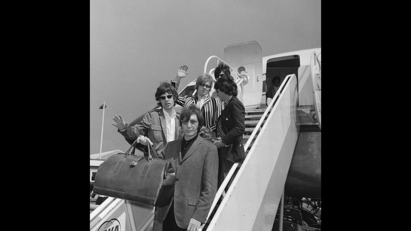 The Rolling Stones leave London on a flight to New York on June 23, 1966. It was before the start of their fifth North American tour.