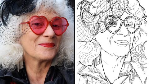 <a href="http://advancedstyle.blogspot.com/2012/02/red-heart-glasses.html" target="_blank" target="_blank">Jane Folds</a>, an artist and marionette maker in New York, is known for her signature look of heart-shaped sunglasses, black dress and blend of eclectic accessories.