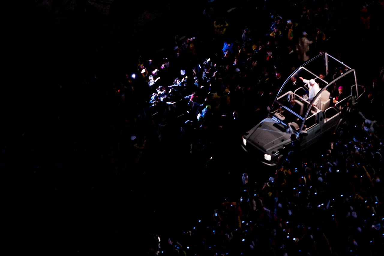 Pope Francis arrives at Copacabana on July 25.