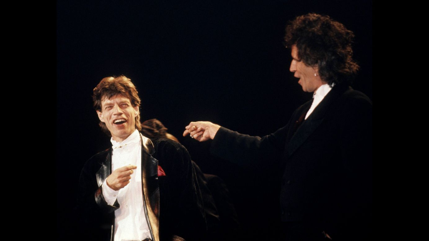 Jagger and Keith Richards take the stage in 1989, when the Rolling Stones were inducted into the Rock and Roll Hall of Fame.