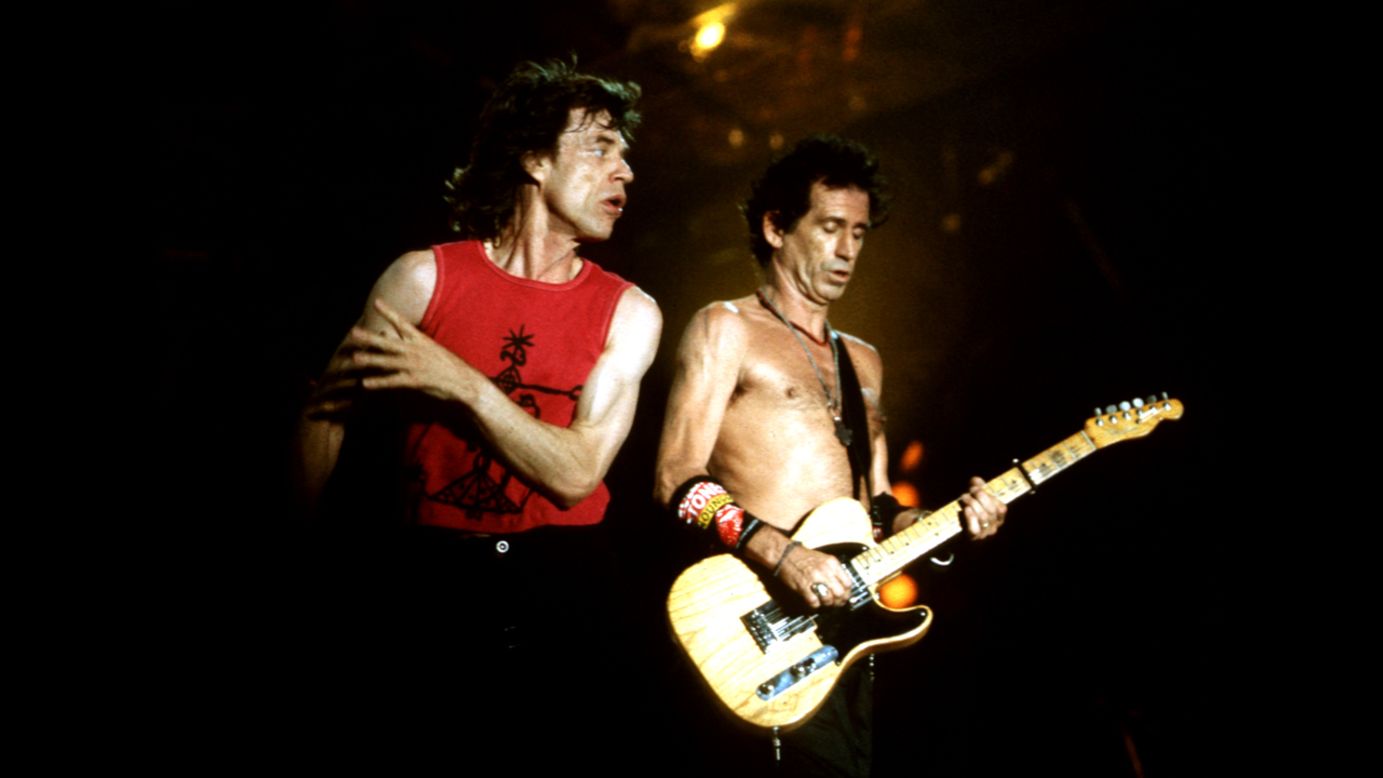 Jagger and Keith Richards perform on stage in London during their Bridges to Babylon Tour in 1999.
