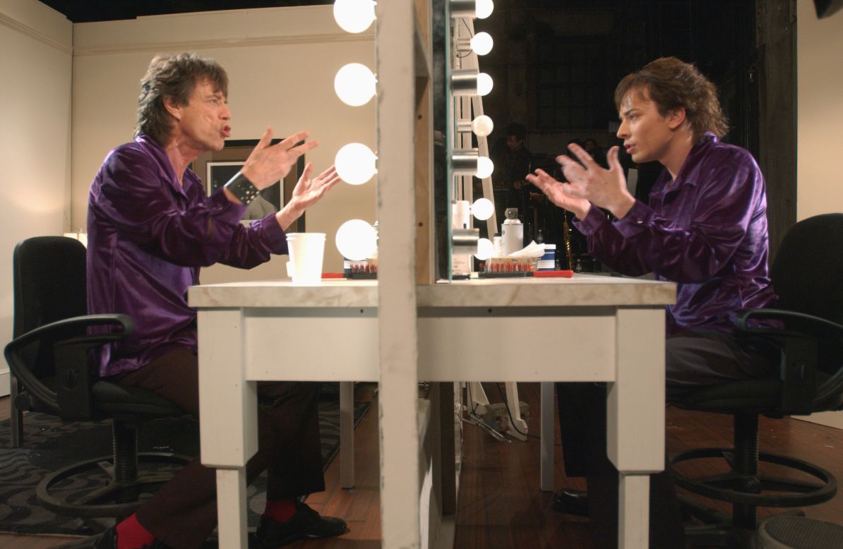 Jimmy Fallon acts like Jagger's reflection during a "Saturday Night Live" skit in 2001.