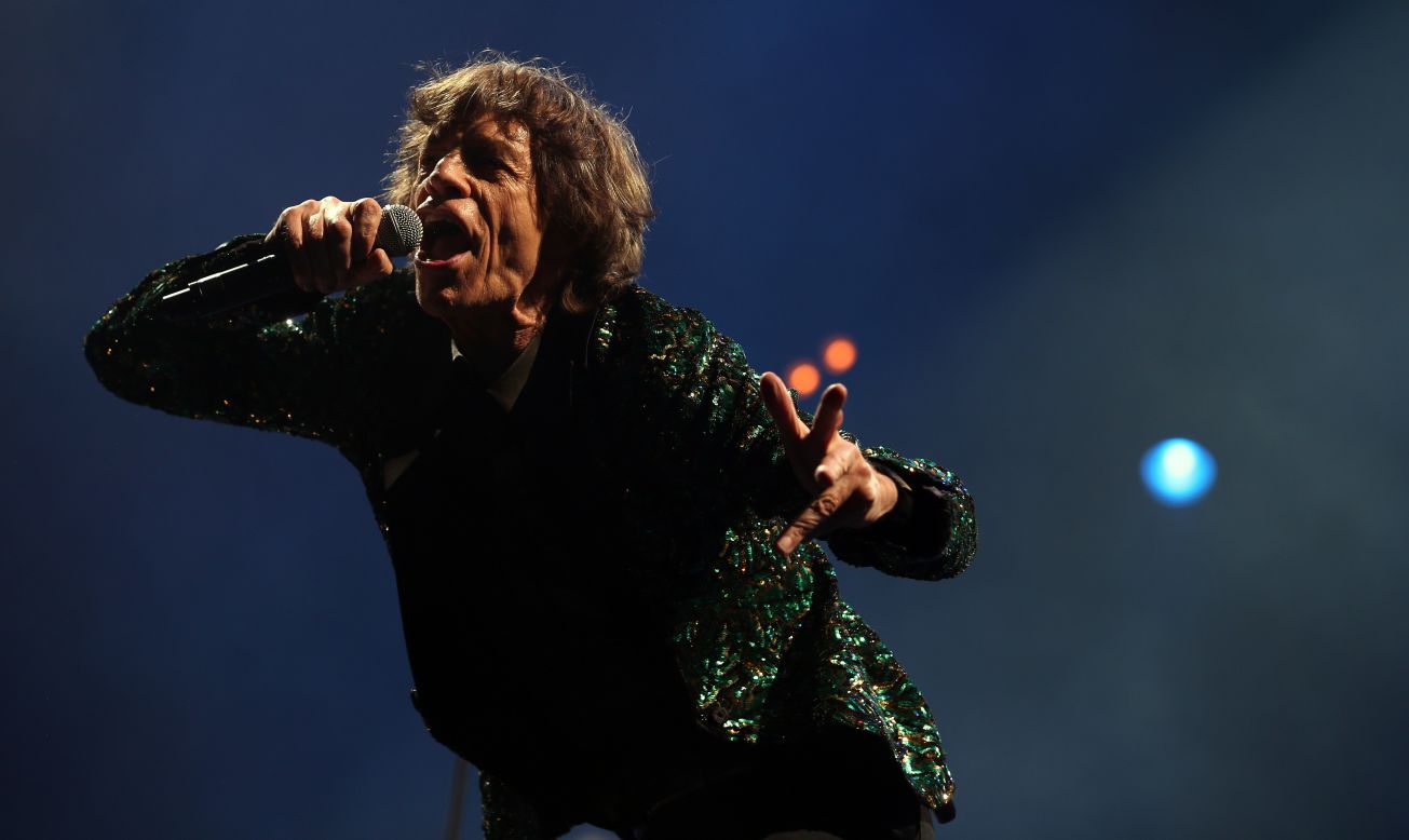 Jagger takes center stage at the Glastonbury Festival in England on June 29, 2013. It was the Rolling Stones' first appearance at the event. Showing no signs of slowing down, Jagger thanked fans for following the band through the years.