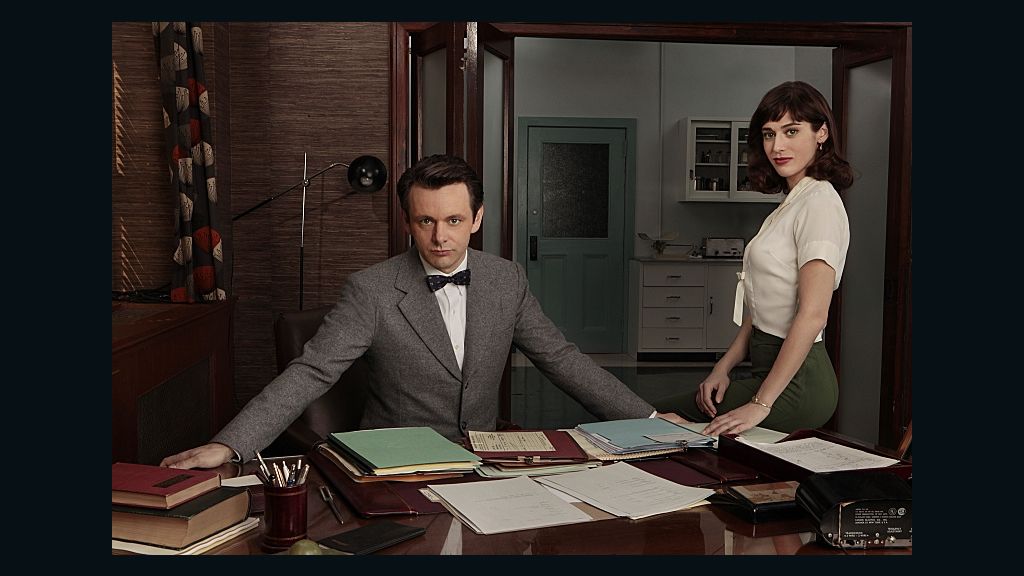 Michael Sheen as Dr. William Masters and Lizzy Caplan as Virginia Johnson in Showtime's upcoming "Masters of Sex," based on  Thomas Maier's book.