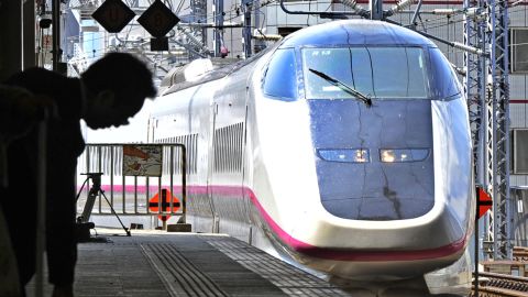  	A bullet train arrives at Sendai Station in Miyagi prefecture in Japan, where high speed trains have operated safely for decades, says Yonah Freemark