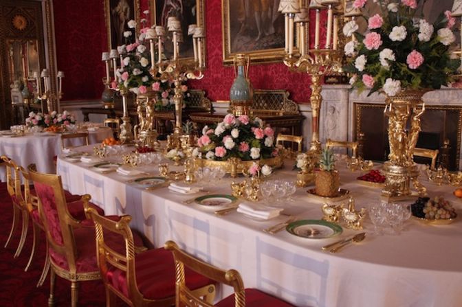 The Coronation State Banquets are recreated with the original china and silver laid out. Visitors can also see the menu and the original seating plan.