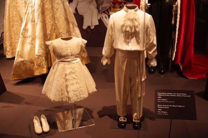 Outfits worn on Coronation Day by the then four-year-old Prince Charles and his two-year-old sister Princess Anne.