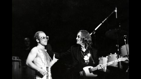 Elton John and John Lennon take the stage together in November 1974.  It was Lennon's last live performance. 