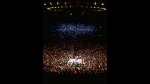 The arena is packed for the very first "Wrestlemania" in March 1985.