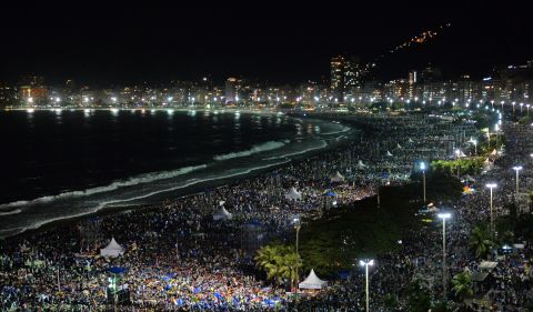 The enormous crowd packs Copacabana Beach for the vigil on July 27. 