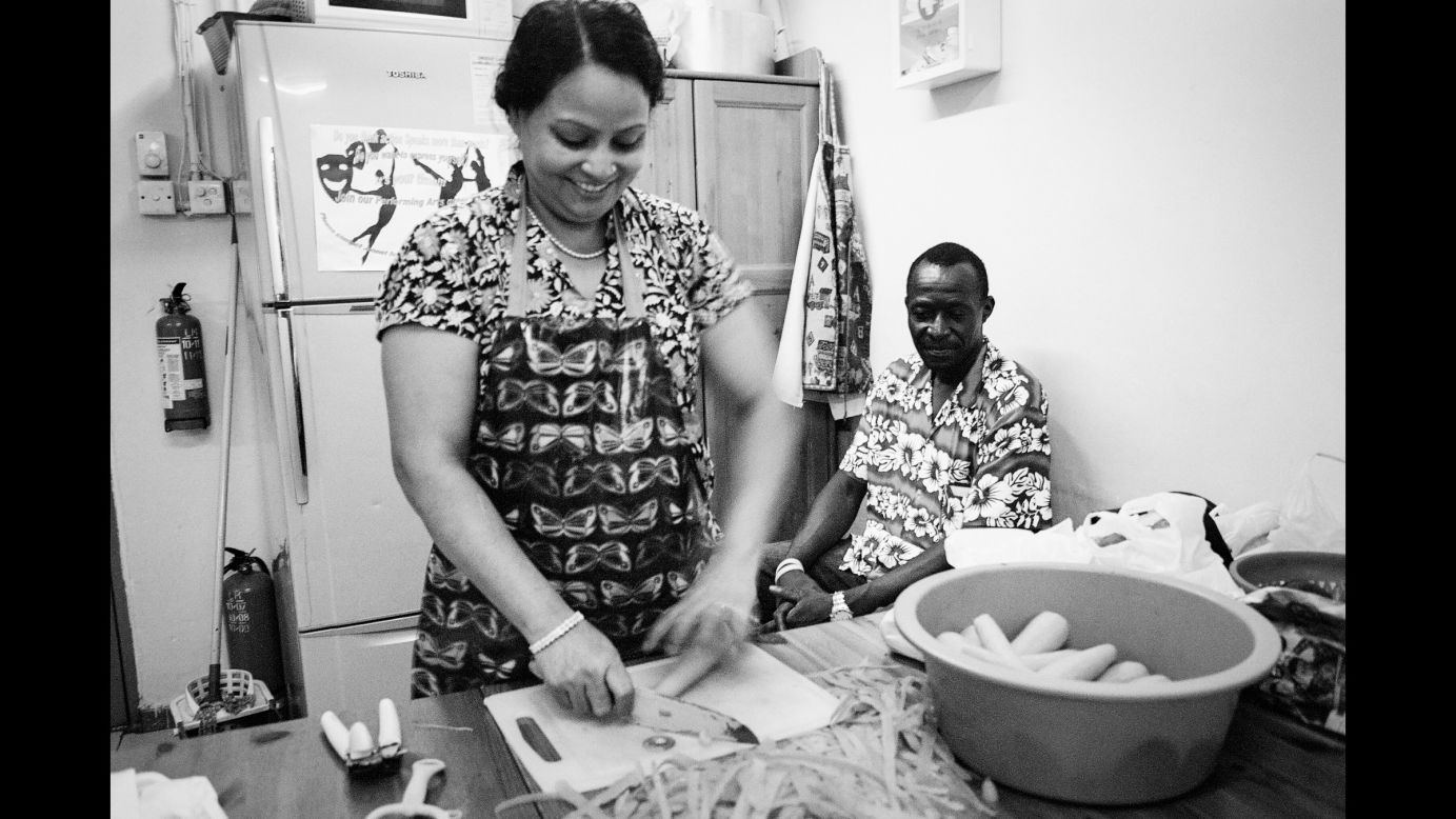 Preparing a Ramadan meal for refugees in the Christian Action Service Centre. About 50 to 100 refugees visit the center daily. "Sometimes they have problems with their housing," says manager Julee Allen "Other times they have unaddressed medical needs. And sometimes they'll just drop in to say hi."