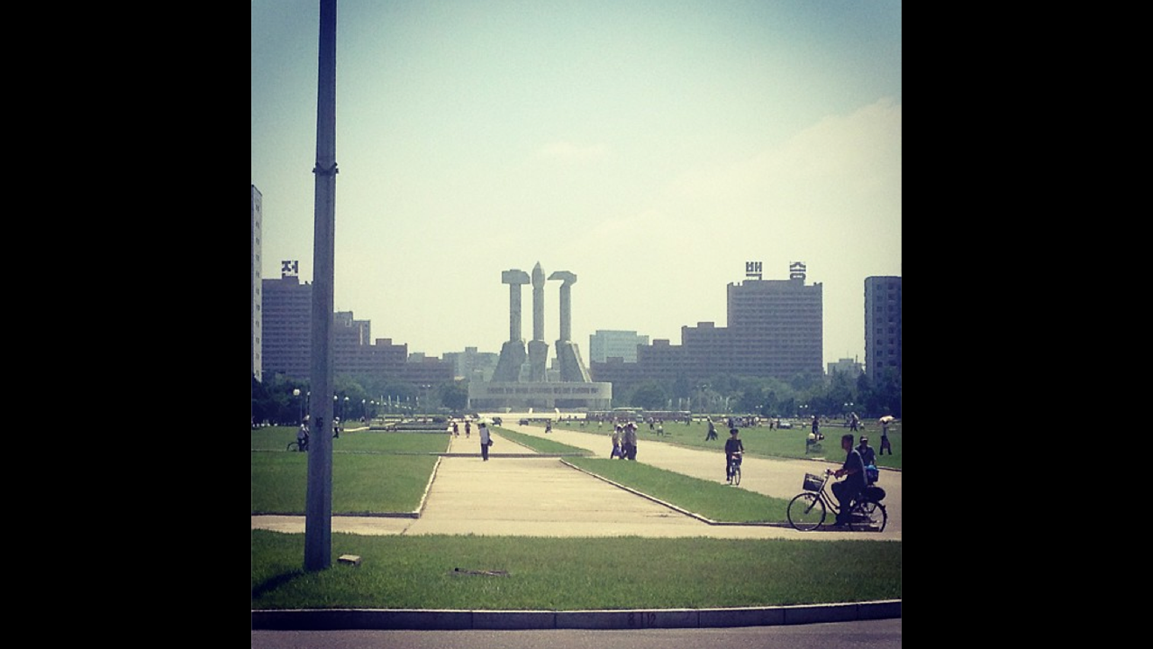 The Communist nation also proudly displays in Pyongyang the signs of its ideology -- <a href="http://instagram.com/p/cOGfPqCDb8/" target="_blank" target="_blank">the hammer and the sickle here </a>loom over visitors and locals alike in the city.