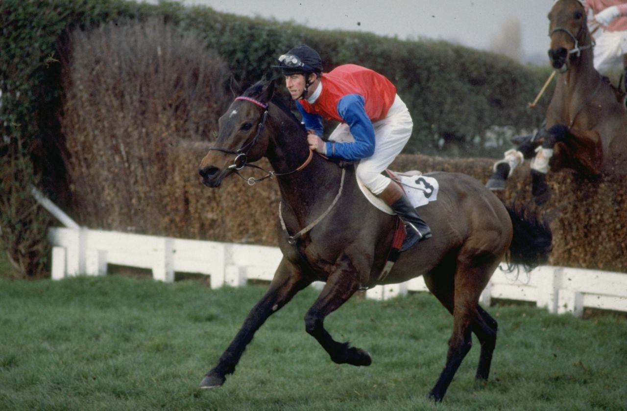 Also a keen horseman, Charles is pictured here taking part in a steeplechase event in 1990. 