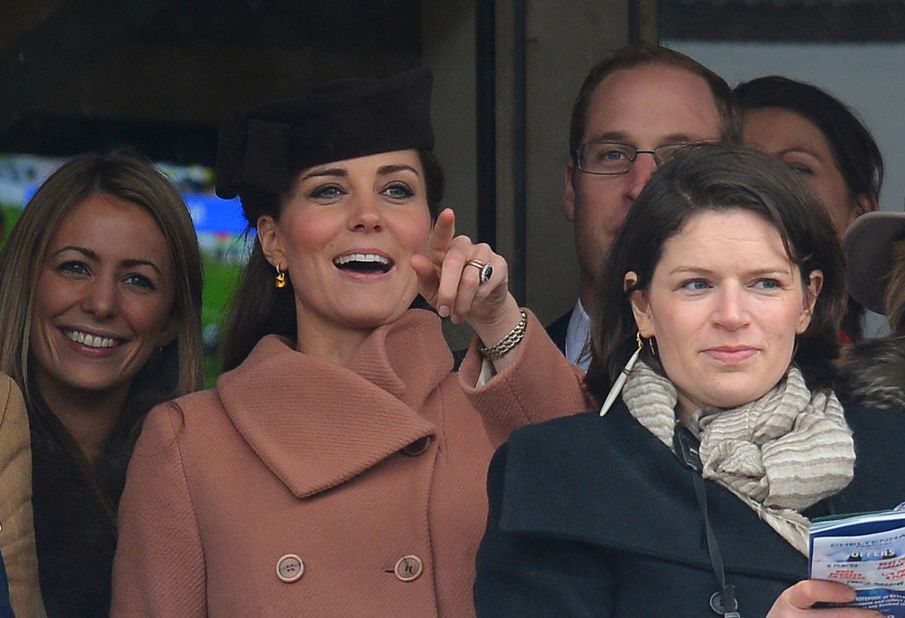 The Queen's latest daughter-in-law -- Catherine, Duchess of Cambridge -- has also joined in the family passion. She is seen here at the Cheltenham Festival steeplechase meeting in March 2013.