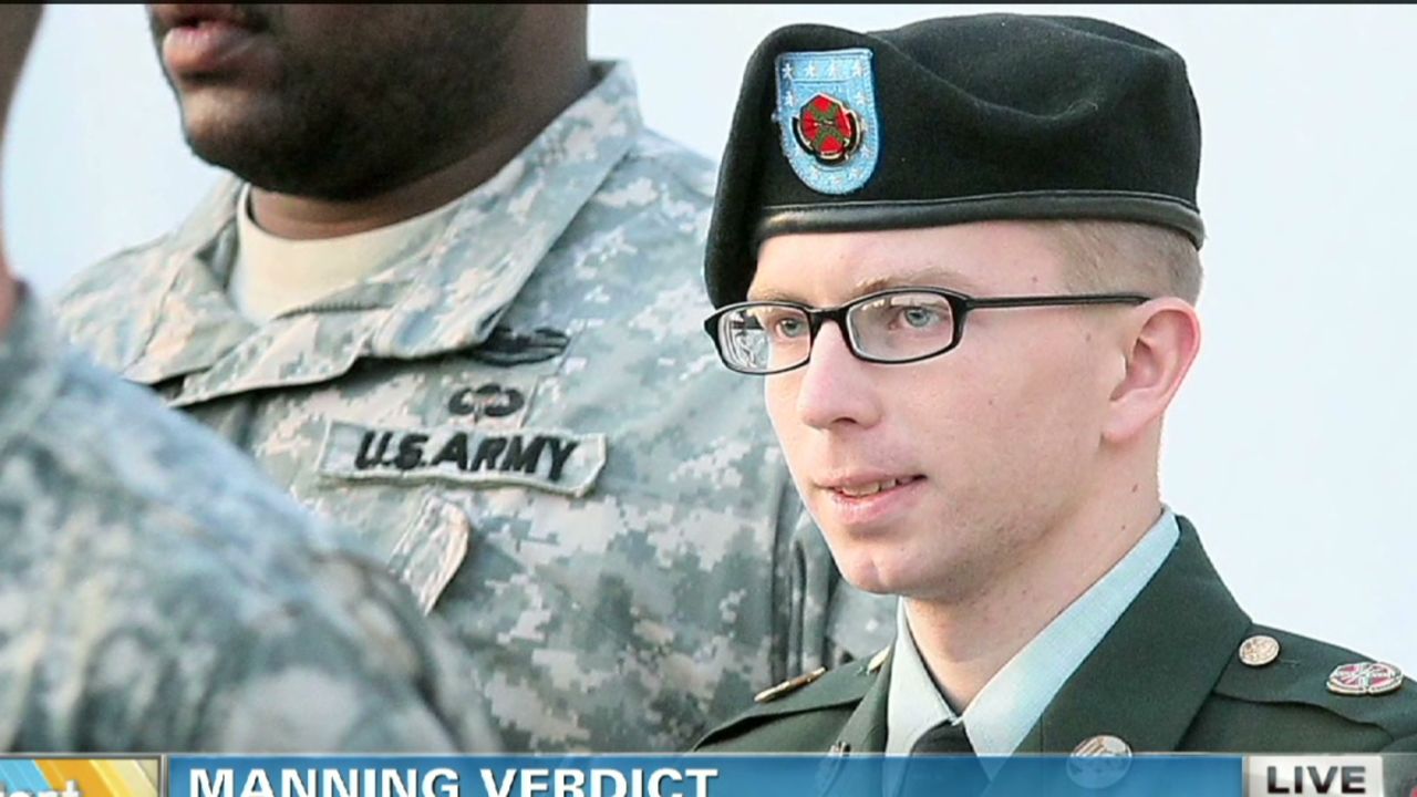 Pfc. Bradley Manning was found guilty of espionage on Tuesday. His sentencing hearing begins Wednesday.
