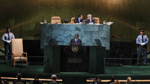 Mugabe addresses the 65th session of the United Nations General Assembly in September 2010.