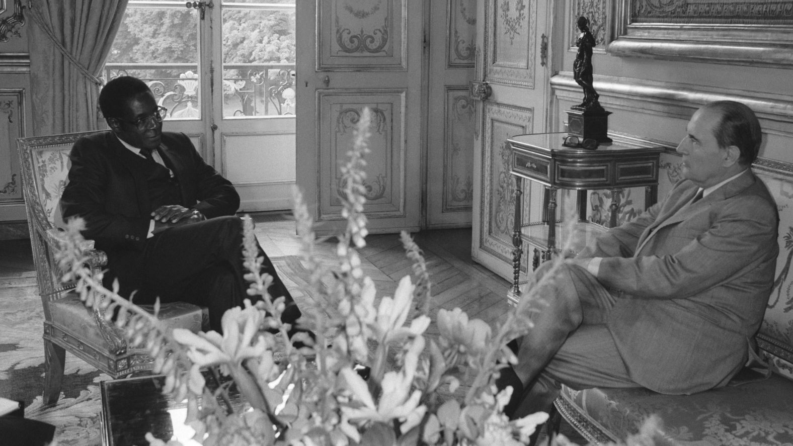 Mugabe meets with French President Francois Mitterand in Paris in 1982.