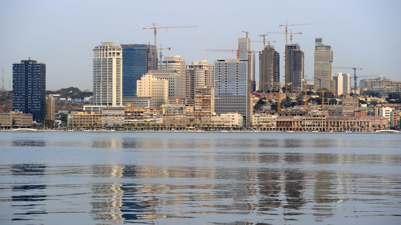 Construction cranes along the waterfront of Luanda, the capital of Angola. 