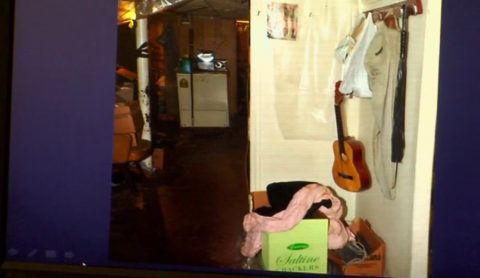 The pole to which the women were chained in the basement is pictured running through an upstairs bedroom.