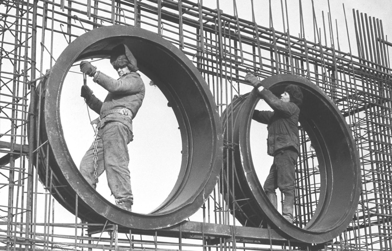 Laborers work on construction of the Soviet Union's Chernobyl nuclear power plant on July 1, 1975. The Chernobyl accident is the world's worst nuclear accident. The disaster sent a cloud of radioactive fallout over hundreds of thousands of square miles of Russia, Belarus and Ukraine. The radioactive effects of the explosion were about 400 times more potent than the bomb dropped on Hiroshima during World War II.