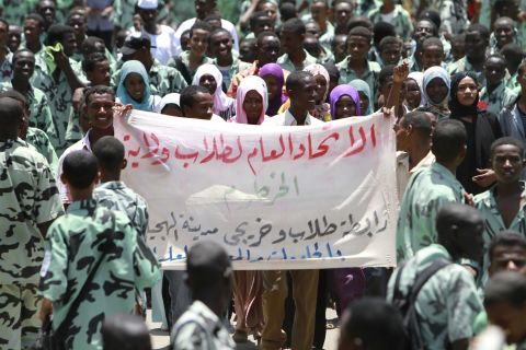 Members of Khartoum's student union demonstrate in 2011 in Sudan. This is a region where conflicts may have been associated with El Nino Southern Oscillation, according to researchers. 