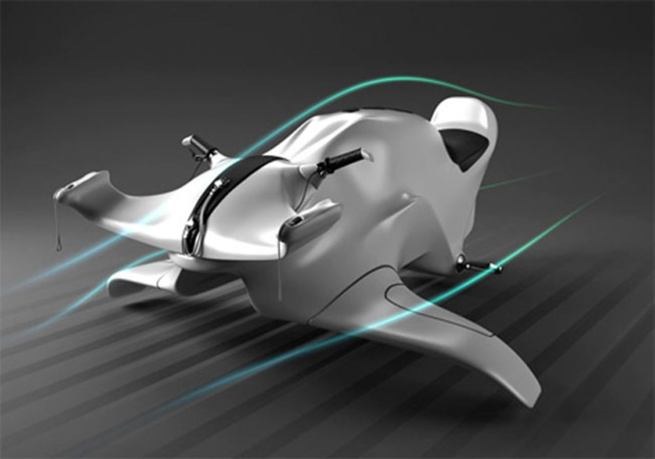 Also in the running for the greenest ski machine around is the wind-powered Nereus concept by Mathias Koehler. Pivoting fins at the base allow you to steer it underwater too.