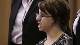 Michelle Knight speaks during the sentencing phase for Ariel Castro Thursday, Aug. 1, 2013, in Cleveland. Knight was the first woman abducted Castro in 2002.  (AP Photo/Tony Dejak)
